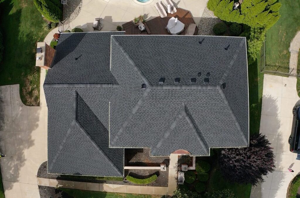 A residential asphalt shingle roof.