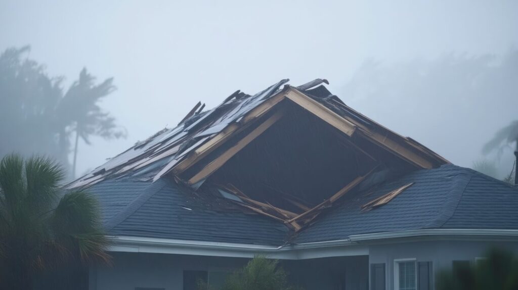 House Roof Uplifted by Intense Storm Winds