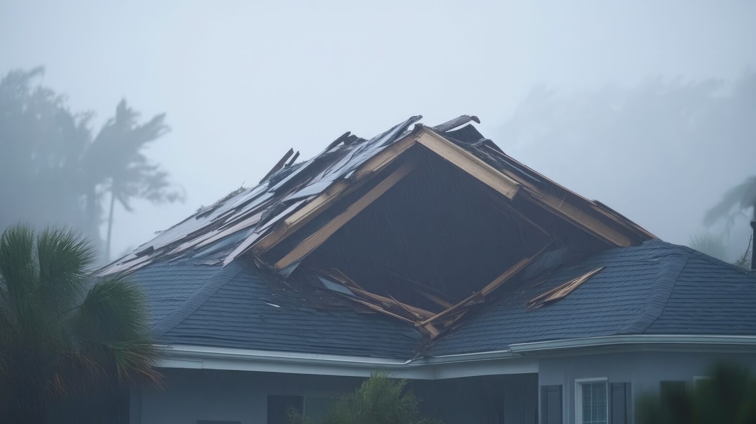 House Roof Uplifted by Intense Storm Winds