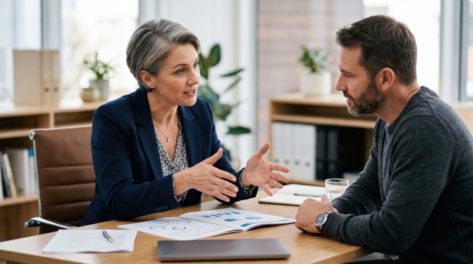 Focused medium shot of financing option discussion