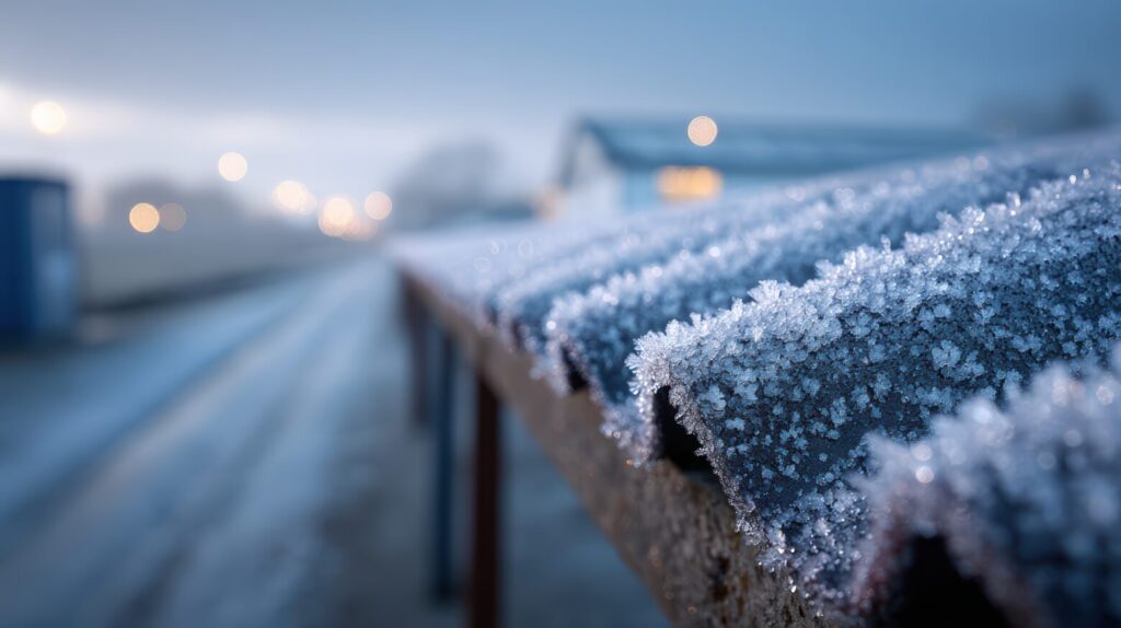 Frosty Roof and Winter Landscape